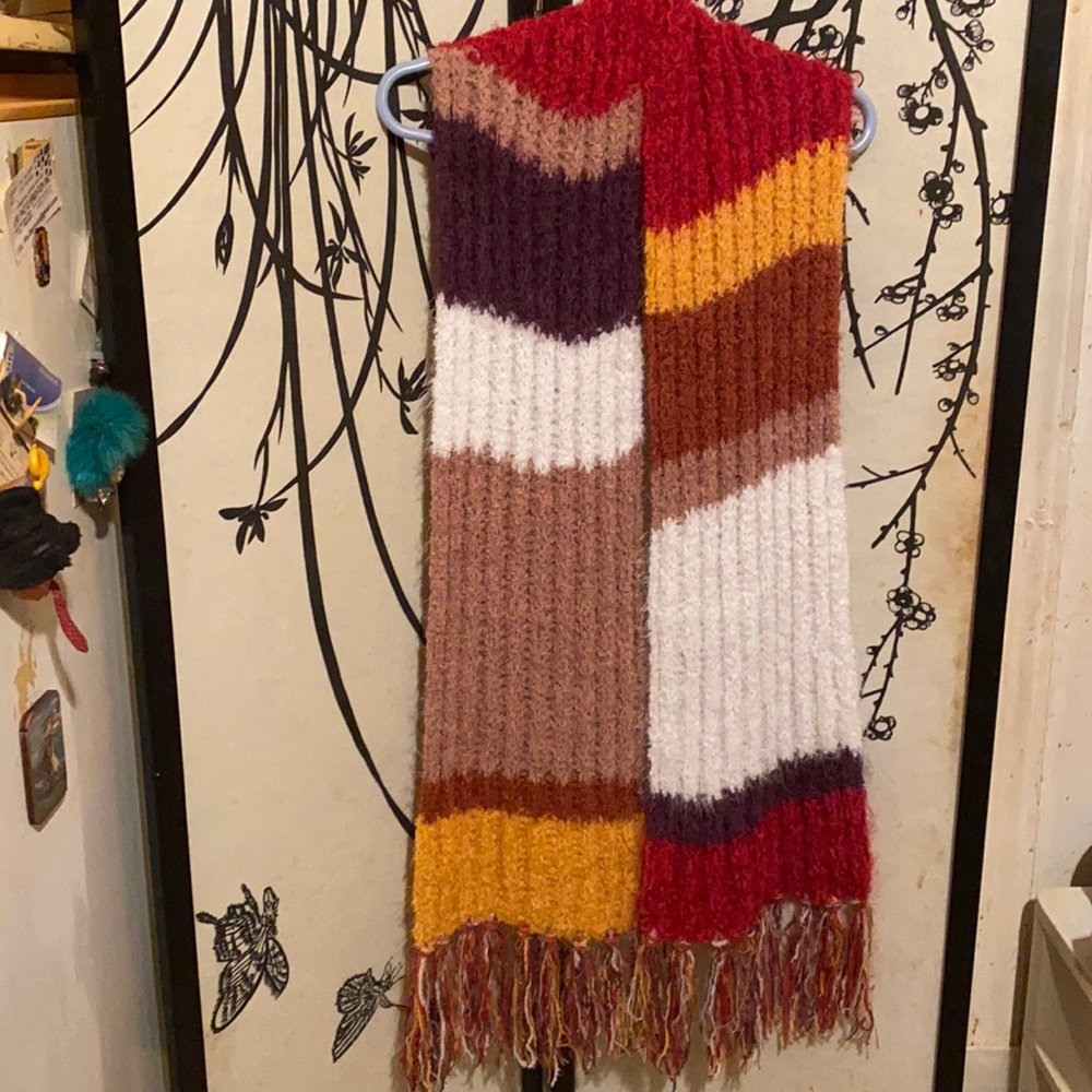 BCBGMaxAzria Women’s Stripes Mustard Multicolored  Scarf/Muffler W/Fringe